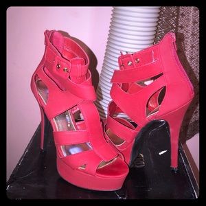 Red open toe heels
